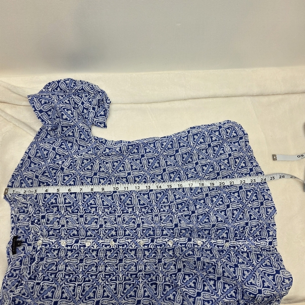 SOLD  Talbots Woman Medium Tunic Blouse Blue 3/4 Sleeve Button Front Boho Cotton - Picture 11 of 16